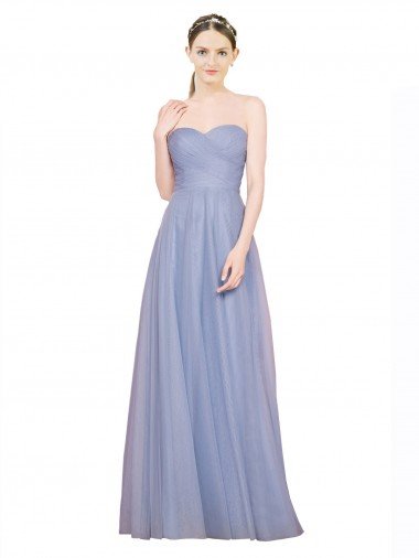 Affordable Strapless Sweetheart A-Line Tulle Bridesmaid Dress with Low Back UK
