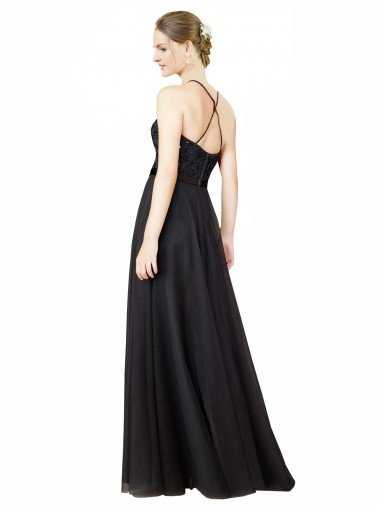 Affordable Sweetheart Neckline Long Sleeveless Tulle Bridesmaid Dress with Lace Bodice UK