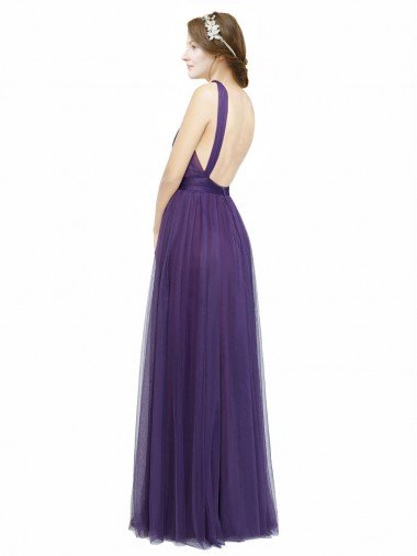 Affordable Twisted Straps Sweeheart Long Tulle Bridesmaid Dress Open Back UK