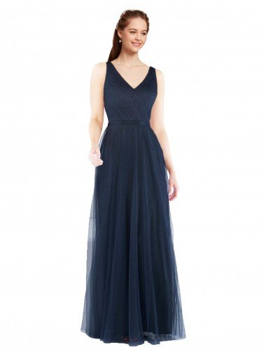 Affordable V-Neck Soft and Simple Tulle Bridesmaid Dress UK