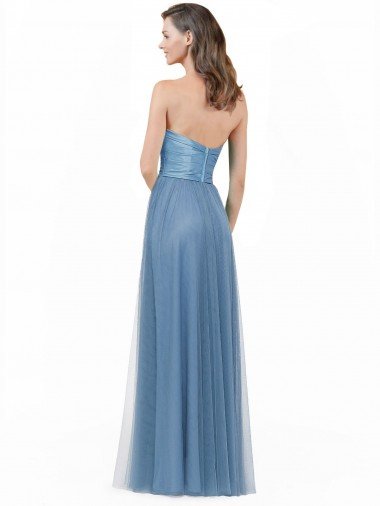 Affordable Long Strapless Bridesmaid Dress with Soft Tulle Overlay UK