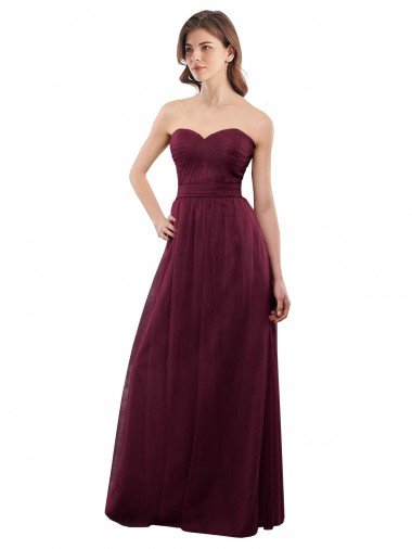 Affordable Strapless Tulle A-line bridesmaid dress with pleated top UK