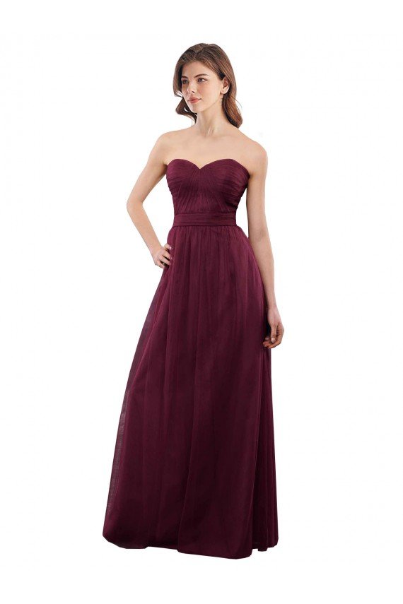 Affordable Strapless Tulle A-line bridesmaid dress with pleated top UK