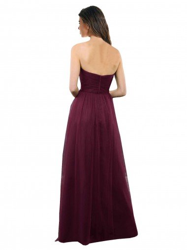 Affordable Strapless Tulle A-line bridesmaid dress with pleated top UK