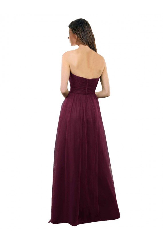 Affordable Strapless Tulle A-line bridesmaid dress with pleated top UK