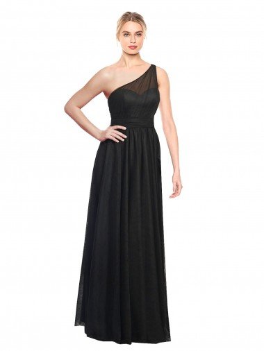 Affordable Ruched One Shoulder Tulle A-Line Bridesmaid Dress UK