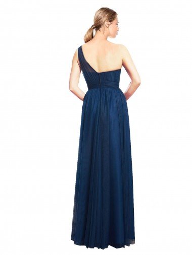 Affordable Ruched One Shoulder Tulle A-Line Bridesmaid Dress UK
