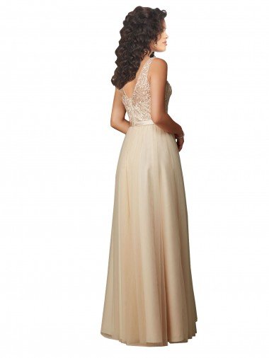 Affordable Long Tulle Bridesmaid Dress with Embroidery and Beading UK
