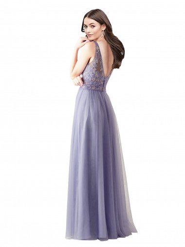Affordable Sweetheart Tulle Bridesmaid Dress with Fully Embroidered V-Neck Bodice UK