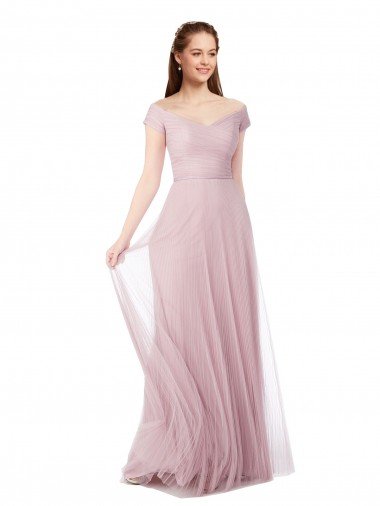 Affordable Off the Shoulder Long A-Line Tulle Bridesmaid Dress UK