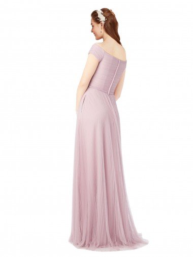 Affordable Off the Shoulder Long A-Line Tulle Bridesmaid Dress UK