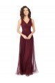Affordable Long A-Line V-Neck Tulle Bridesmaid Dress UK
