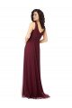 Affordable Long A-Line V-Neck Tulle Bridesmaid Dress UK