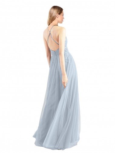 Affordable Halter Neckline Slim A-Line Tulle Bridesmaid Dress UK