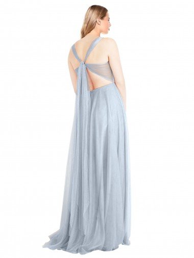 Affordable Sweetheart Spaghetti Straps Long Tulle Bridesmaid Dress with Criss Cross Back UK