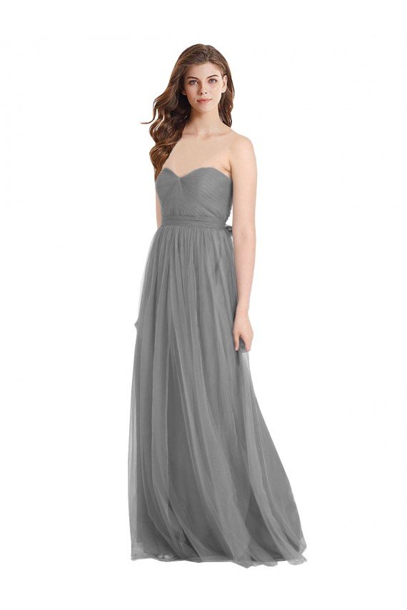 Affordable Shirred Strapless Bodice Long Tulle Bridesmaid Dress with Sweetheart Neckline UK