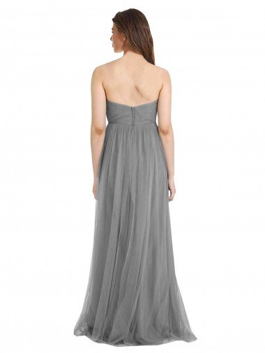 Affordable Shirred Strapless Bodice Long Tulle Bridesmaid Dress with Sweetheart Neckline UK
