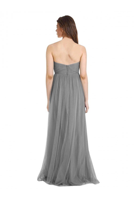 Affordable Shirred Strapless Bodice Long Tulle Bridesmaid Dress with Sweetheart Neckline UK