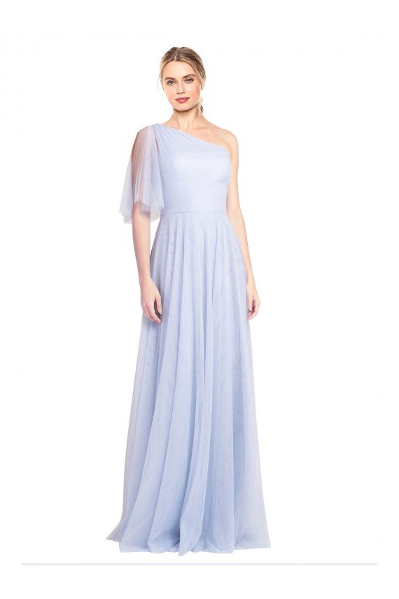 Affordable Flutter Sleeves One Shoulder Long Tulle Bridesmaid Dress UK