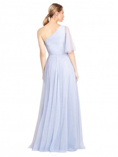 Affordable Flutter Sleeves One Shoulder Long Tulle Bridesmaid Dress UK