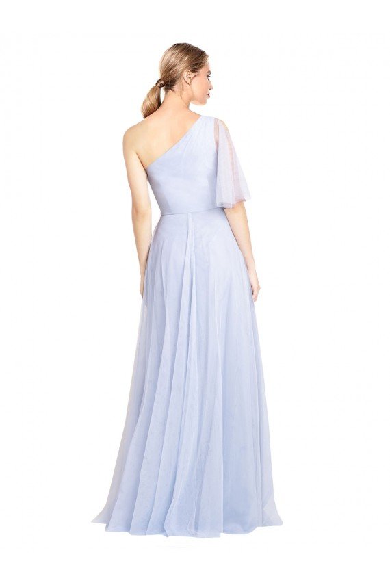 Affordable Flutter Sleeves One Shoulder Long Tulle Bridesmaid Dress UK