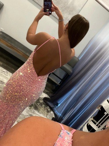 Affordable Open Back One Shoulder Sleeveless Long Sweep Train Velvet Sequin Prom Dress UK