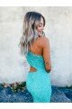 Affordable Mermaid One Shoulder Sleeveless Long Sweep Train Velvet Sequin Prom Dress UK