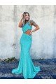 Affordable Mermaid One Shoulder Sleeveless Long Sweep Train Velvet Sequin Prom Dress UK