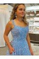 Affordable A-Line Scoop Sleeveless Long Court Train Velvet Sequin Prom Dress UK