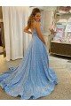 Affordable A-Line Scoop Sleeveless Long Court Train Velvet Sequin Prom Dress UK