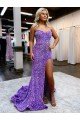 Affordable A-Line Sweetheart Sleeveless Long Velvet Sequin Prom Dress with Slit UK