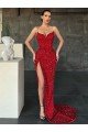 Affordable V-Neck Sleeveless Long Sweep Train Velvet Sequin Prom Dress with High Side Slit UK