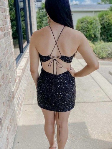 Affordable Halter Sleeveless Short Velvet Sequin Homecoming Dress / Prom Dress UK