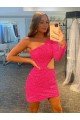 Affordable One Shoulder Long Sleeves Short Velvet Sequin Homecoming Dress / Prom Dress UK