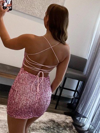 Affordable Spaghetti Straps Sleeveless Short Velvet Sequin Homecoming Dress / Prom Dress UK