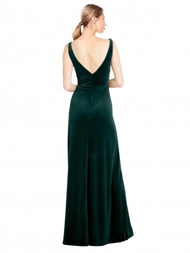 Affordable Sleek V-Neck Long Formal Velvet Bridesmaid Dress / Prom Dress with Side Slit UK