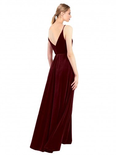 Affordable Faux Wrap V-Neck Sleek Long Formal Velvet Bridesmaid Dress / Prom Dress UK