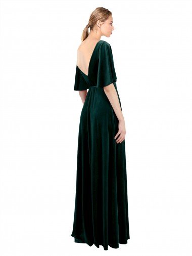 Affordable Deep V-Neck Flutter Sleeves Long Velvet Wrap Bridesmaid Dress / Prom Dress UK