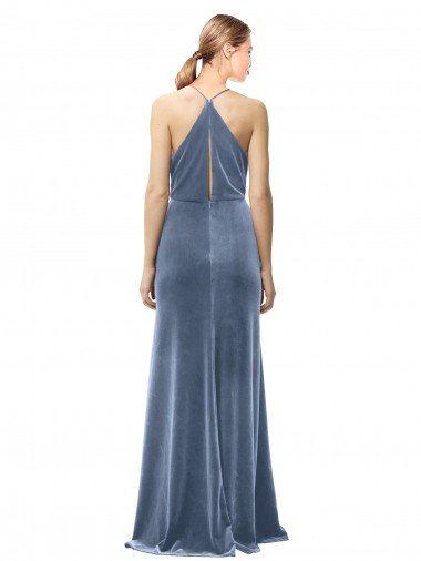 Affordable Halter Cowl Neck Long A-Line Velvet Bridesmaid Dress / Prom Dress with Keyhole Back UK