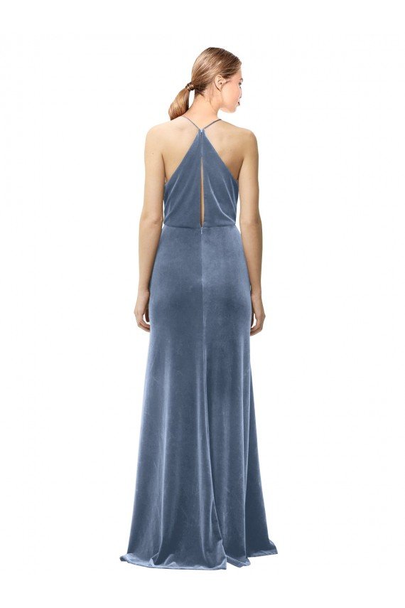 Affordable Halter Cowl Neck Long A-Line Velvet Bridesmaid Dress / Prom Dress with Keyhole Back UK