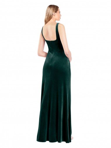 Affordable Square Neck Full Length Velvet Bridesmaid Dress / Prom Dress with Side Slit UK