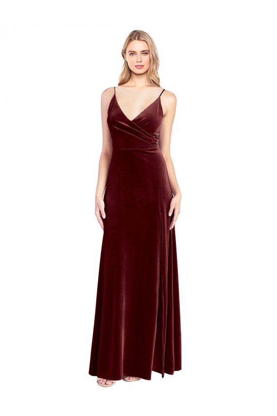 Affordable Faux Surplice Neckline Slim A-Line Long Velvet Bridesmaid Dress / Prom Dress UK