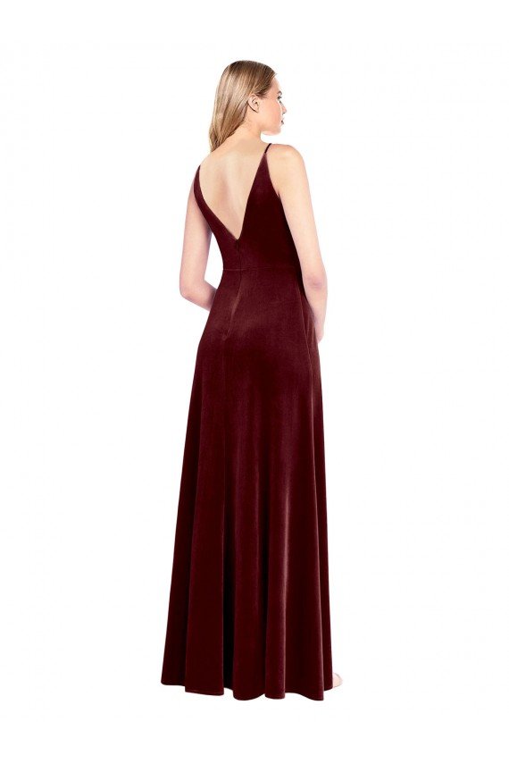 Affordable Faux Surplice Neckline Slim A-Line Long Velvet Bridesmaid Dress / Prom Dress UK