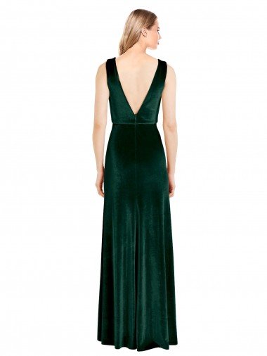 Affordable Daring Deep V-Neck Long Full Length Formal Velvet Bridesmaid Dress / Prom Dress UK