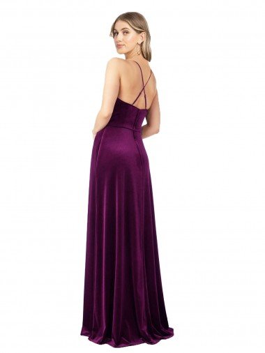 Affordable Draped Neckline Spaghetti Straps Formal Velvet Bridesmaid Dress / Prom Dress UK