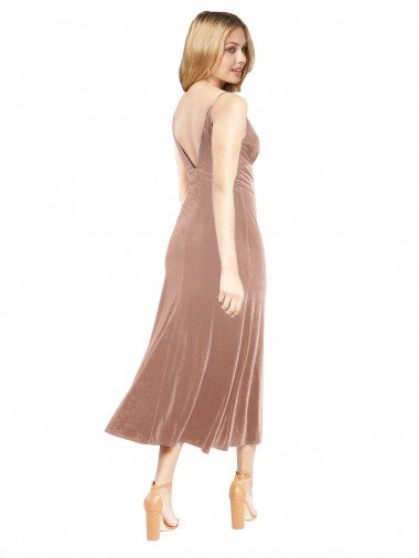 Affordable Midi Cocktail Length Short V-Neck Velvet Bridesmaid Dress / Prom Dress with Notched Neckline UK
