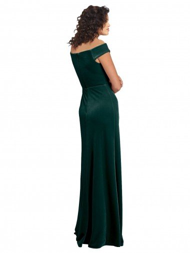 Affordable Floor Length Cap Sleeves Long Formal Velvet Bridesmaid Dress / Prom Dress with High Side Slit UK