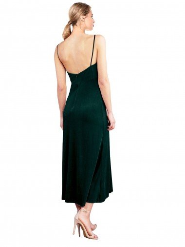 Affordable Midi Cocktail Length Cowl Neck Velvet Slip Bridesmaid Dress / Prom Dress UK