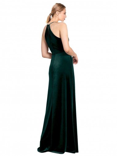 Affordable Long Jewel Neck Full Length Velvet Bridesmaid Dress / Prom Dress with Side Slit UK