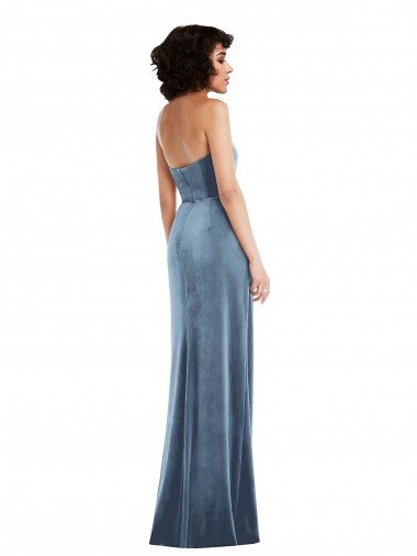 Affordable Strapless Formal Velvet Maxi Bridesmaid Dress / Prom Dress with Draped Skirt UK